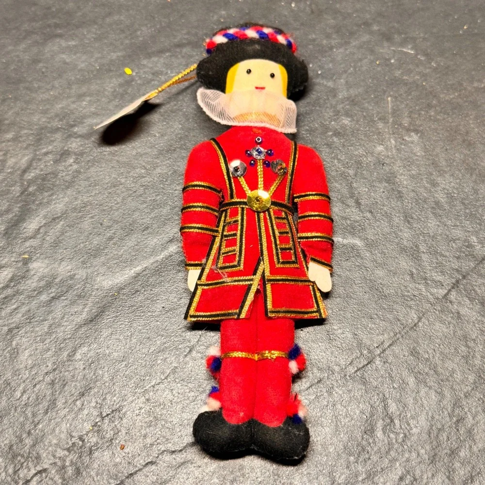 VTG St. Nicholas British Royal Guard Ornament Red Velvet‎ Gold Christmas Decor